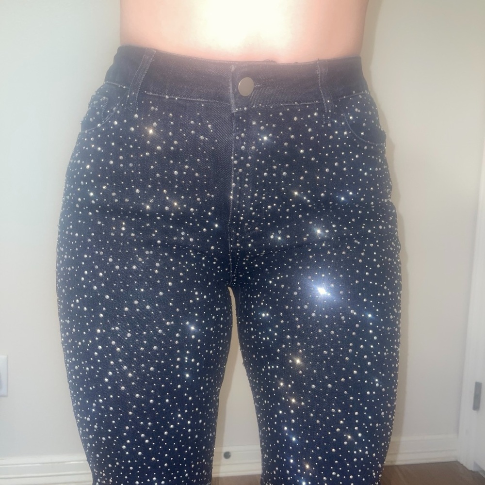 Black Rhinestone Studded Jeans